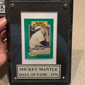 Framed signed Mickey Mantle card